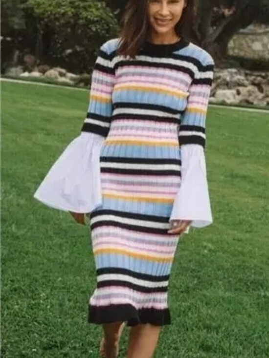 Endless Rose Dresses & Skirts - Endless Rose Multicolor Striped Midi Dress with White Bell Sleeves